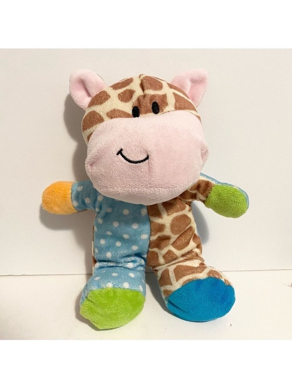 Beverly Hills Giraffe Plush Rattle Blue Polka Dot Baby Stuffed Animal Teddy Bear